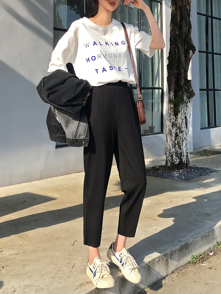 Women Pants Slim Straight Wide-legged Pants Korean Edition Loose Nine Points of Hallen Pants 2019 Spring NEW Women Pants Slim Straight Wide-legged Pants Korean Edition Loose Nine Points of Hallen Pants 2019 Spring NEW