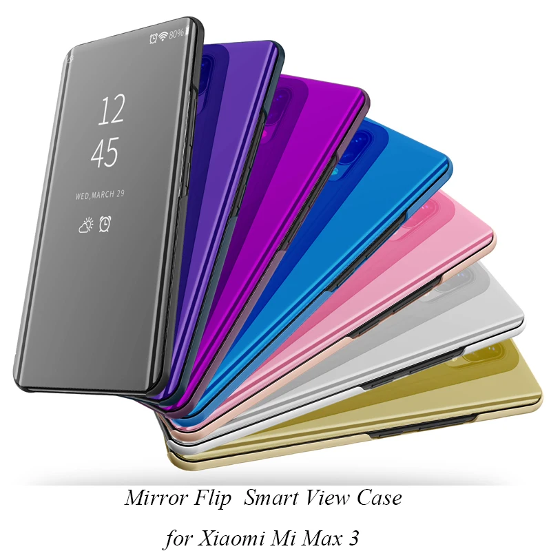 

Mi Max3 Mirror Flip Case For Xiaomi Mi Max 3 Luxury Clear View PU Leather Cover For Xiaomi Max 3 Smart phone Case