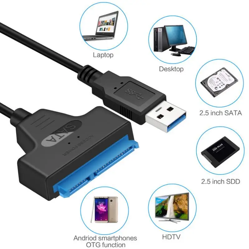 

New Adapter SATA III USB 3.0 Cable External Hard Drive USB to Serial ATA 22pin Converter Hard Disk W/ UASP for 2.5" HDD/SSD