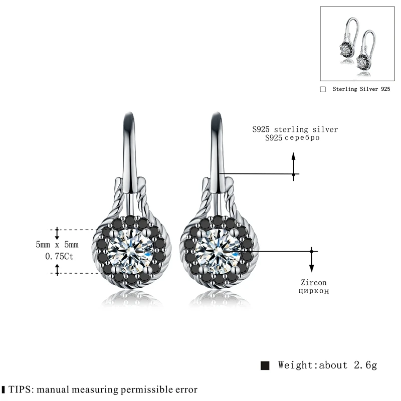 [Черный AWN] Настоящие 2,6 г 925 пробы серебряные серьги, хорошее ювелирное изделие, цветок, черная шпинель, серьги для помолвки, свисающие серьги для женщин T092