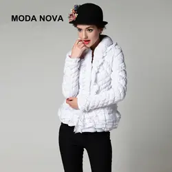 MODA NOVA высокое качество Для женщин парки 2018 Зимняя Толстая хлопковая верхняя одежда женский оборками черный, белый цвет куртки дамы пальто
