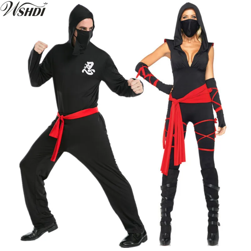 Para Hombre Negro Ninja lucha Fancy Dress Costume Samurai Japonés Luchador Disfraz