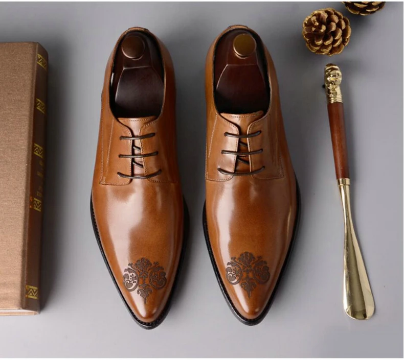 Mens Leather Casual Shoes Wedding Dress Shoe Genuine Leather Shoes Men Big Size Lace-up Oxford Shoes For Men Casual Plus Size 46 (5)
