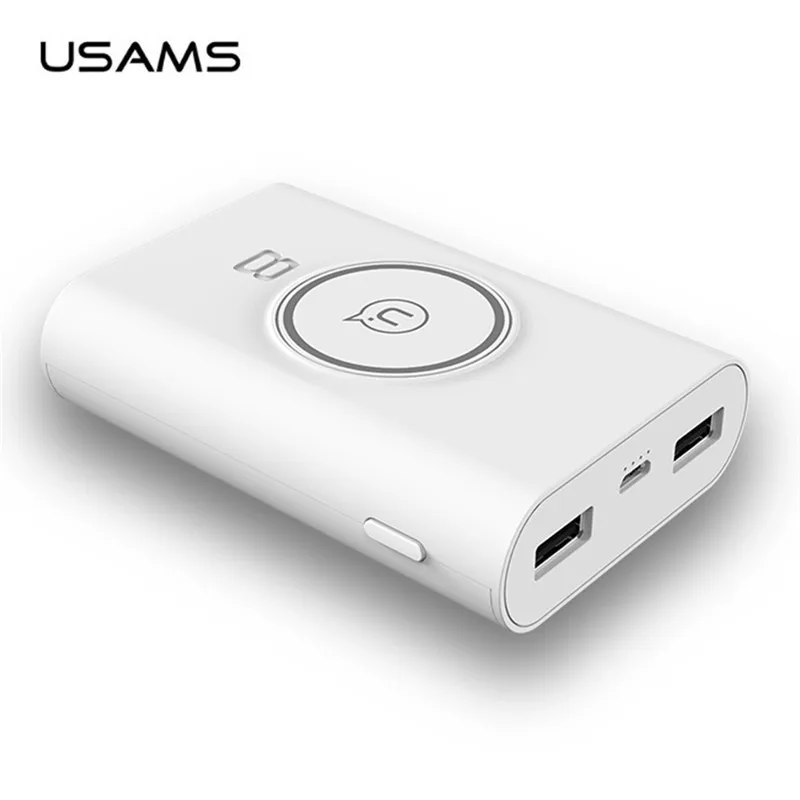

USAMS Qi Wireless Charger Power Bank 8000 MAH mAh Fast Rechargeable External Battery Portable USB Poverbank Charging Pad