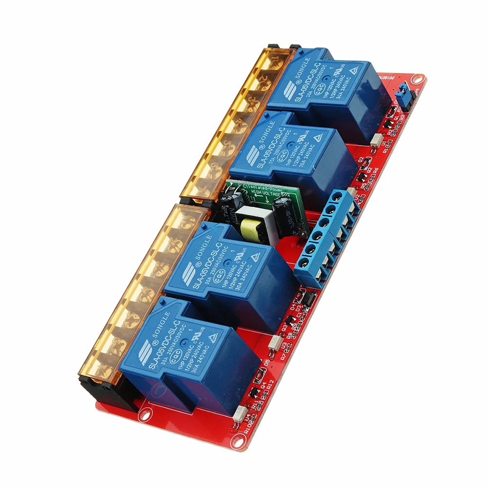 

DC 5V AC 100V To 250V 30A 760mA 4 Way Relay Module Board With High And Low Level