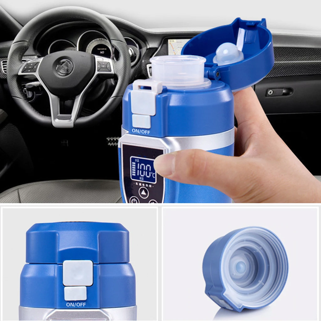 Smart Car Auto Heating Cup Stainless Steel Travel Heated Mug Bottle Water Milk Insulated Digital LCD temperature display 350ML