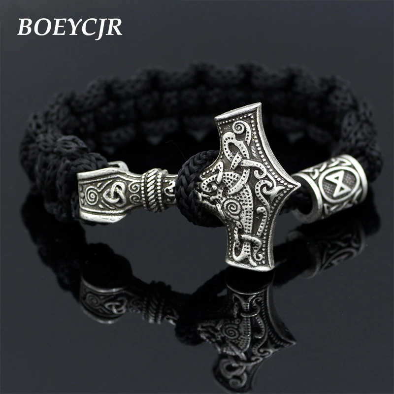 BOEYCJR Викинг Винтаж молоток браслеты и Браслеты сплав этнических крест панк