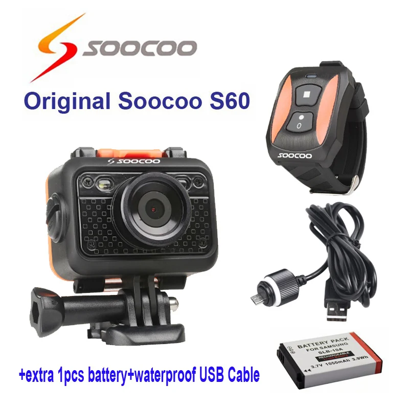 soocoo S60 Wi-Fi 1080 P спортивная экшн-камера видео Камера 170 градусов Широкий формат Камера+ водонепроницаемый USB кабель+ экстро аккумулятор 1 шт