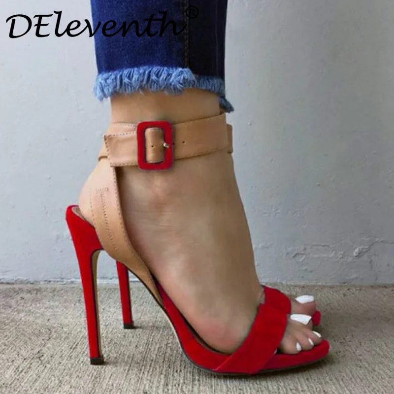 

New 2018 High Quality Narrow Band Womens Sandals Peep Toe Thin High Heels Sexy Summer Ladies Red Wedding Shoes Sandalias Green 5