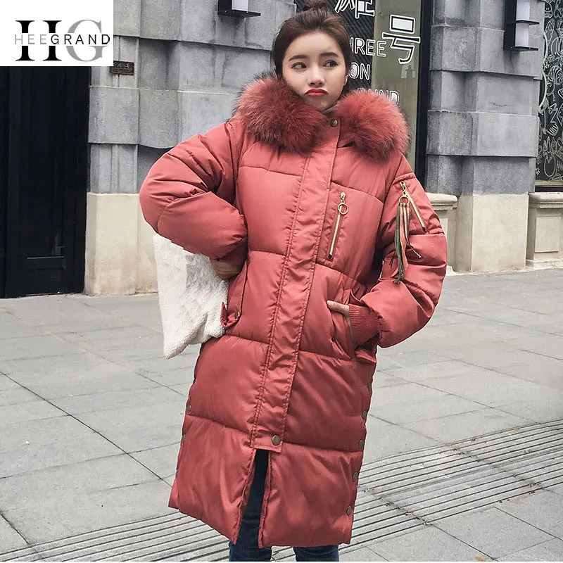 HEE GRAND/2018 г. зимние пальто Для женщин меха Куртка с воротником 3XL ветрозащитный пальто длинные Плотные пуховики перо Верхняя одежда с