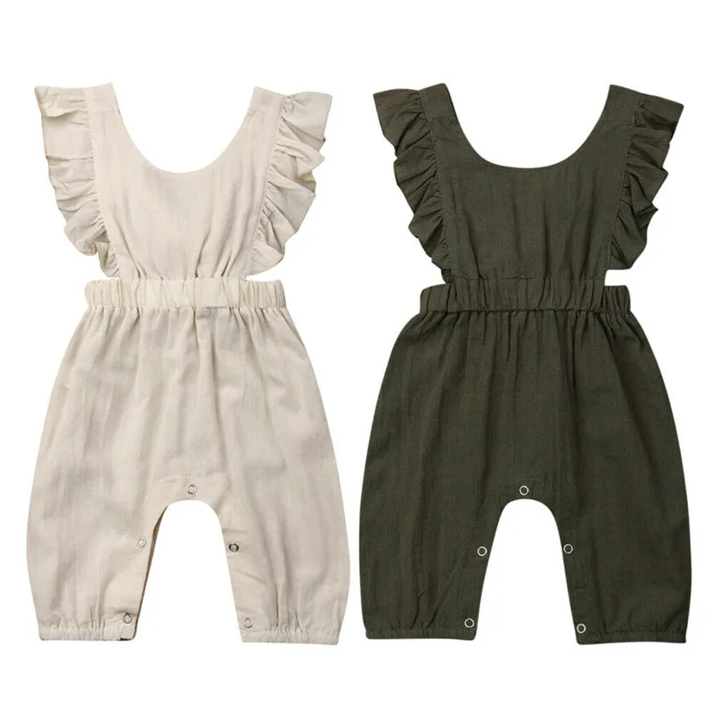 Summer Baby Girl Romper Plain Ruffle Fly Sleeve Bodysuit Jumpsuit Sunsuit Outfit
