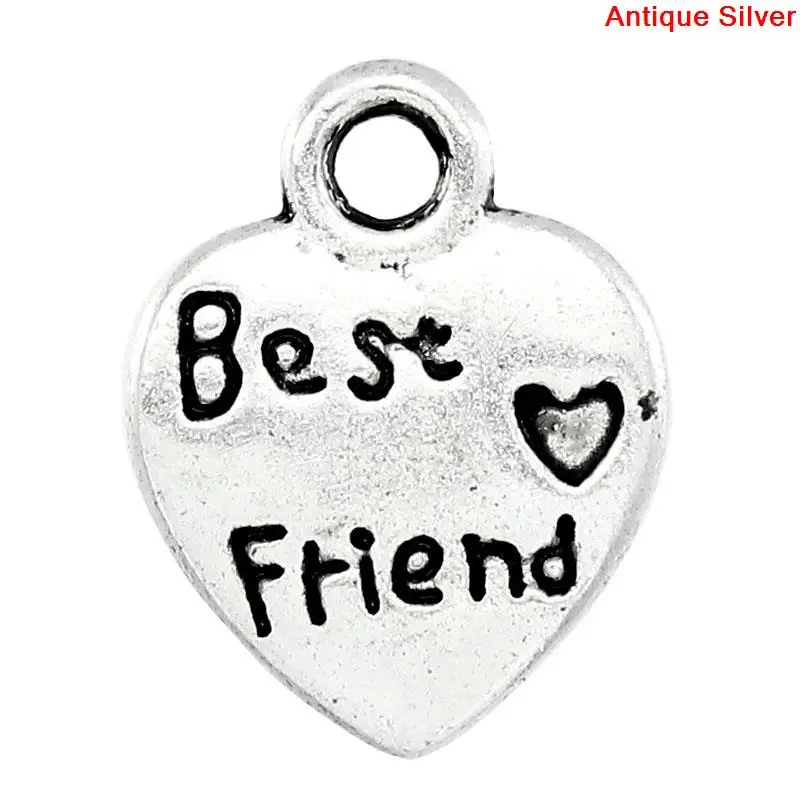 

Zinc metal alloy Charm Pendants Heart Antique Silver Message Pattern " BEST FRIEND " 12.5mm x 9.5mm ,20 PCs new
