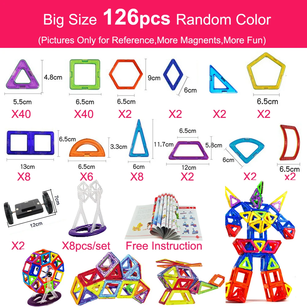 126pcs Big Size Magnetic Building Blocks Triangle Square Constructor Brick Designer Enlighten Magnetic Toys For Children Gift|Magnetic| - AliExpress