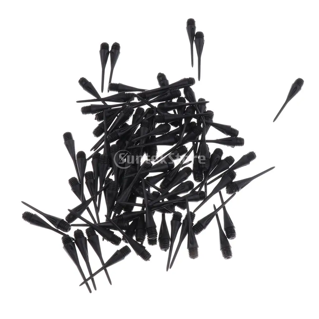 100 Pcs Dart Soft Tips Points 2BA Standard Darts Shaft Needle Black