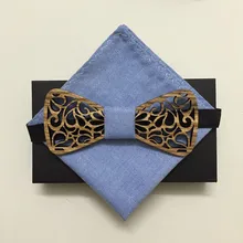 Мужские галстуки полые ручной работы деревянный лук Галстуки бабочка с твердым синим карманом квадратный для мужчин деревянный галстук-бабочка галстук наборы свадебных галстуков