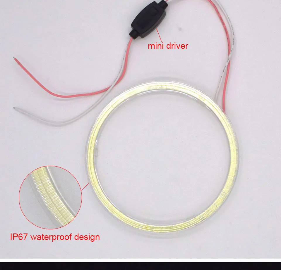 Cold White Car Angel Eye COB Light Circle Ring Headlight Lamp 12V Auto DRL Decoration Fog Lights Bulb 60CM-120CM 6000K (10)