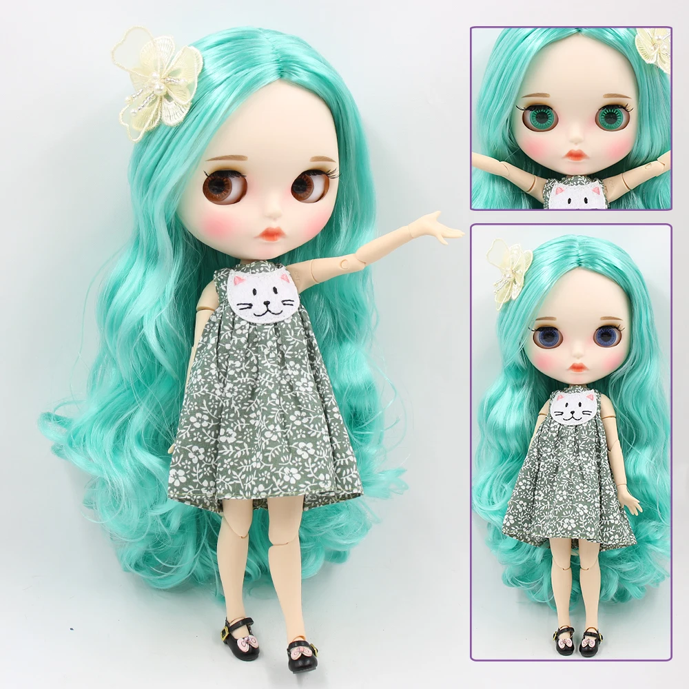 Andy - Premium Custom Neo Blythe Popp mat gréngen Hoer, wäisser Haut a matte Pouty Gesiicht 1