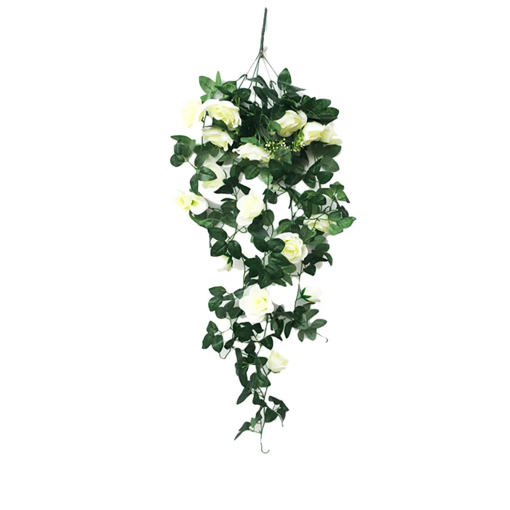 Имитация поддельных цветов розы лоза Настенный Цветок Орхидея подвесная Корзина цветок гостиная балкон украшение дома цветок - Цвет: White