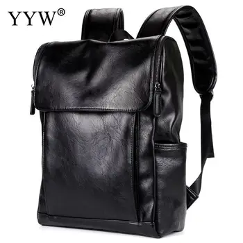 

Waterproof Men'S Backpack Pu Leather Large Capacity Laptop Backpack For Male High Quality 2018 Black Teenager Travel School Bag