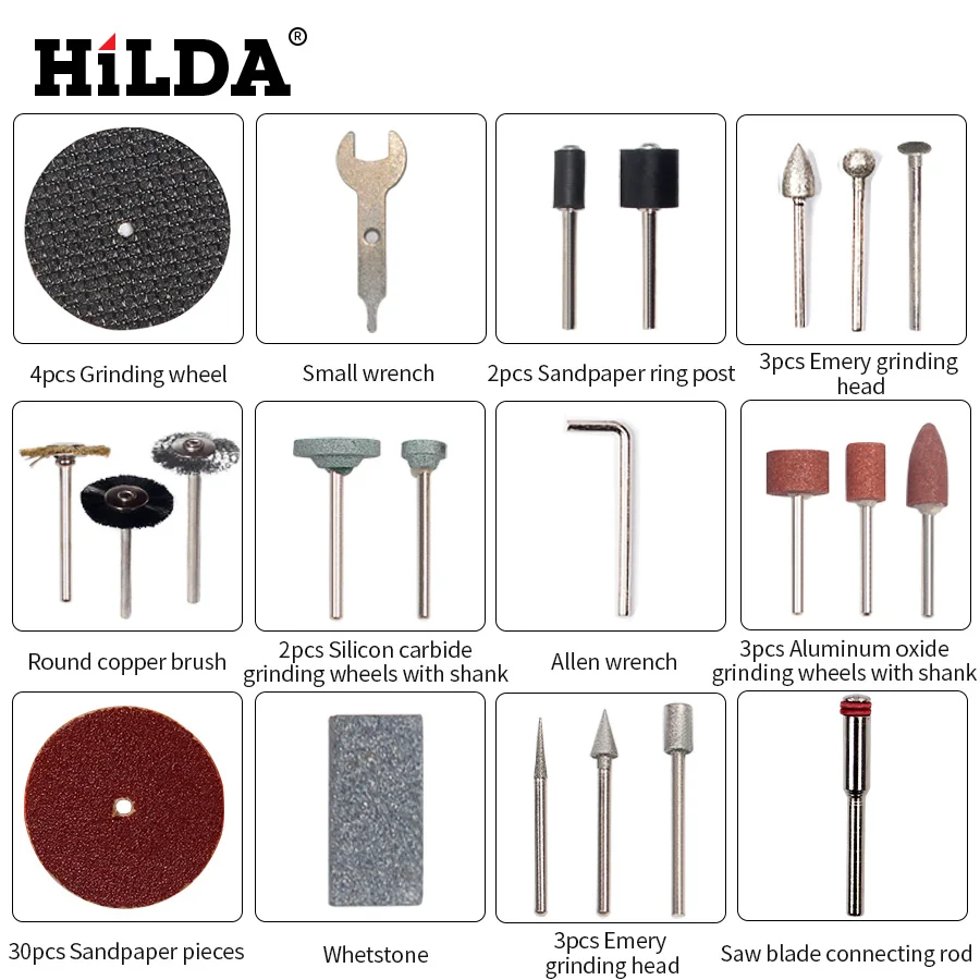 Аксессуары для вращающихся инструментов HILDA для легкой резки, шлифовки, шлифовки, резьбы и полировки, комбинация инструментов для Hilda Dremel