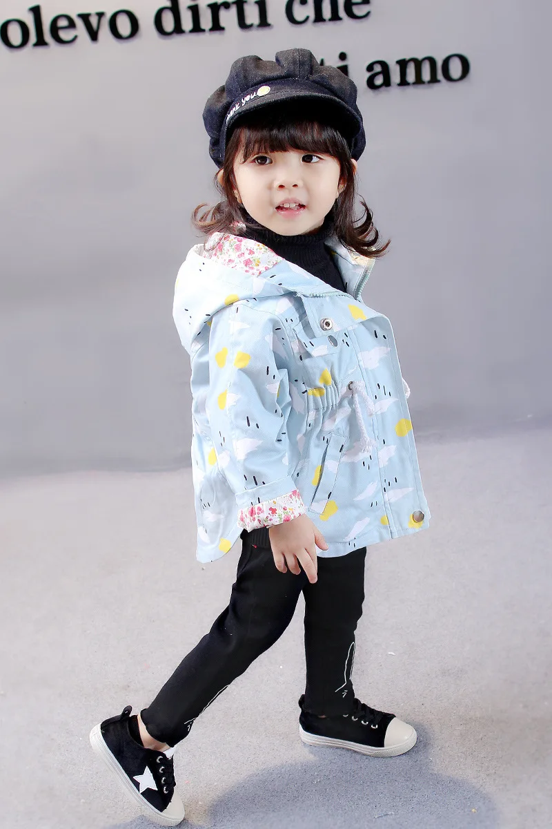 Весна-Осень, ветровка для девочек, детская верхняя одежда с капюшоном и рисунком, детские пальто, куртка, одежда