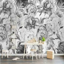 Papel tapiz en 3D con flores peonías en Negro Nórdico y blanco para paredes papel de pared en 3d pintura decorativa Vintage como telón de fondo para mejorar el hogar