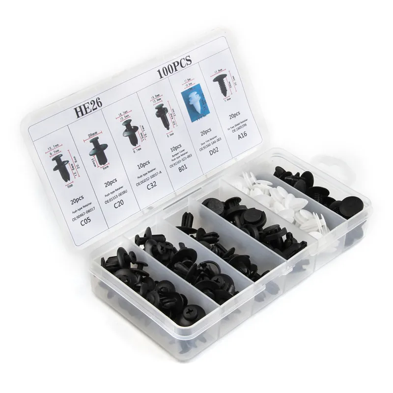 

100Pcs Rivets use For VW Ford BMW Toyota Car Auto Plastic Door Fender Repair Rivets Screw Clips Fastener Push Pin Assorted Kit