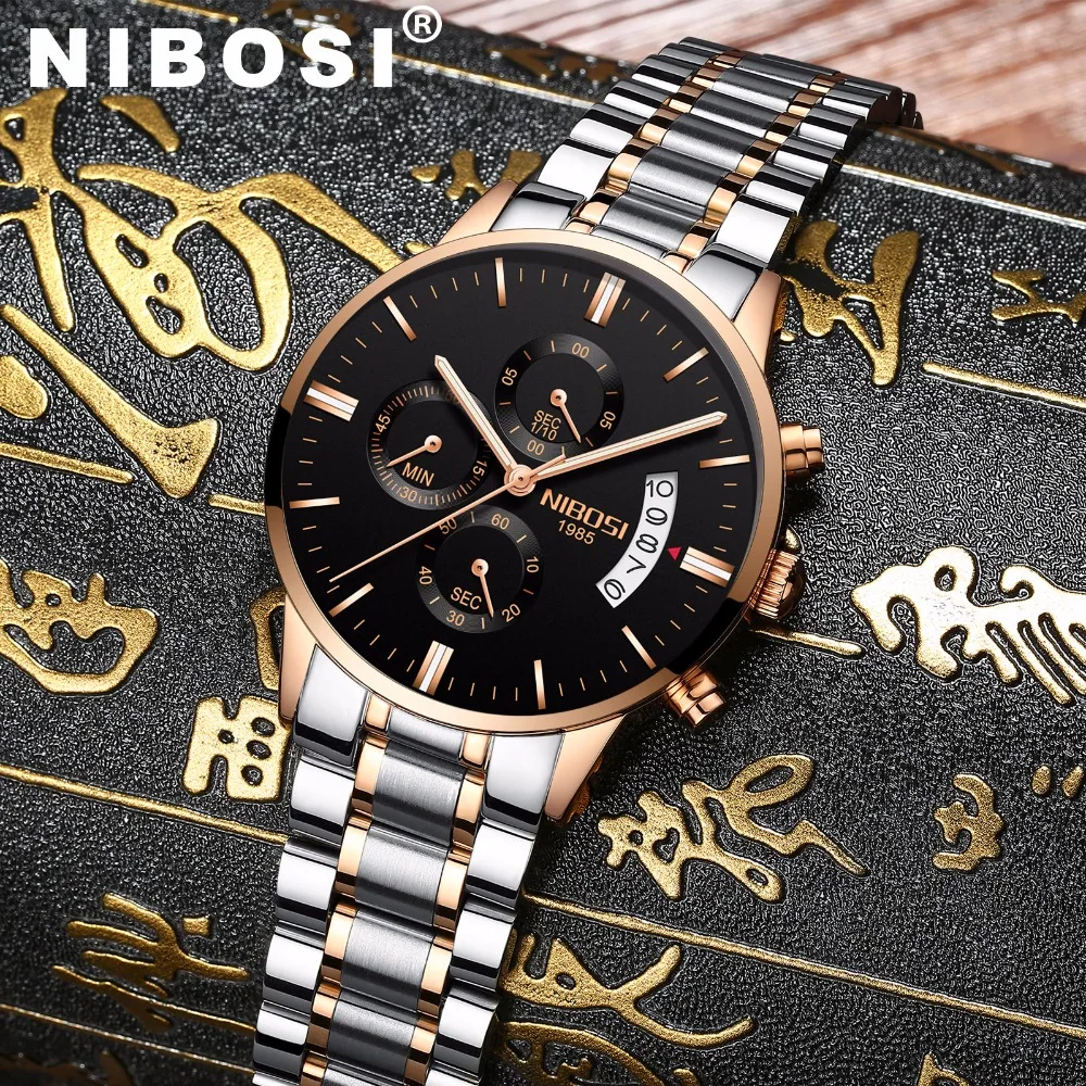 

NIBOSI Fashion Elegant Men Watch Luxury Watches Rose Gold Relogio Masculino Stainless Steel Quartz Wristwatch for Men Drop Shipp