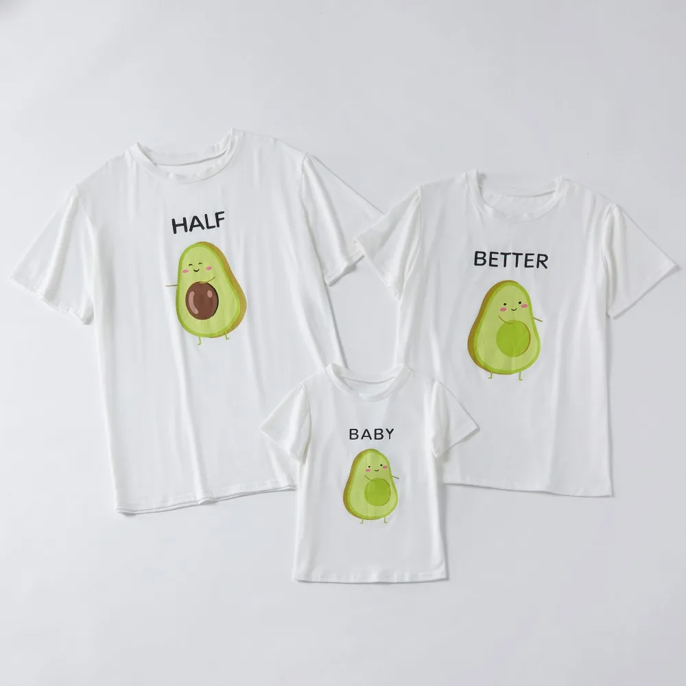 Новинка года; семейная футболка с короткими рукавами и круглым вырезом; коллекция года; летняя футболка с принтом авокадо; одежда для мамы и дочки