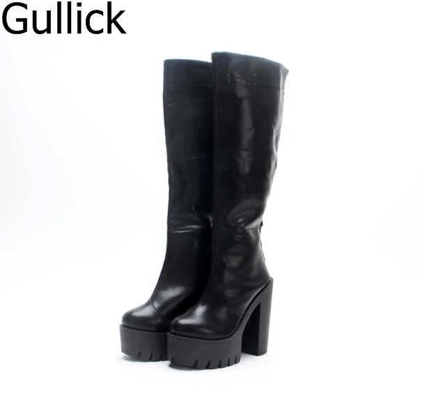 

Solid Black Autumn Spring Back Zipper Round Toe Flatform Rain Boot Casual Hoof Heel Ankle Ride Boots Women Free Ship Botas Mujer