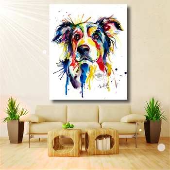 

HDARTISAN Home Printed Modern Colorful Dog Decorative Lovely Animal Picture Oil Painting On Canvas Wall Art For Living Room Dec