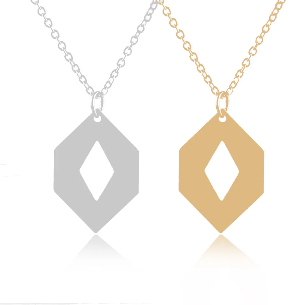 Fashion Simple Geometric Hexagon Pendant Necklace Women Jewelry Gold