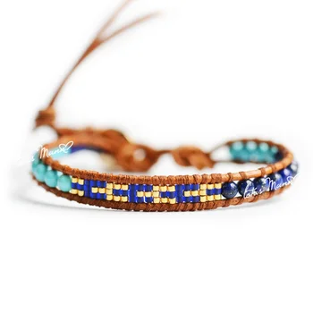 

Lotus mann lazing turquoise beads single-circle natural brown leather single-circle bracelet