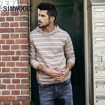 Striped Hooded Slim Fit Cotton Sweater