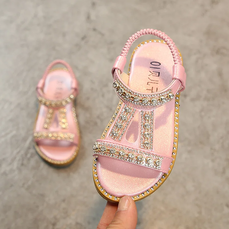 Летние сандалии детская обувь для девочек принцесса римские Стиль Сандалии со стразами детская Туфли под платье для Girls1-6 лет