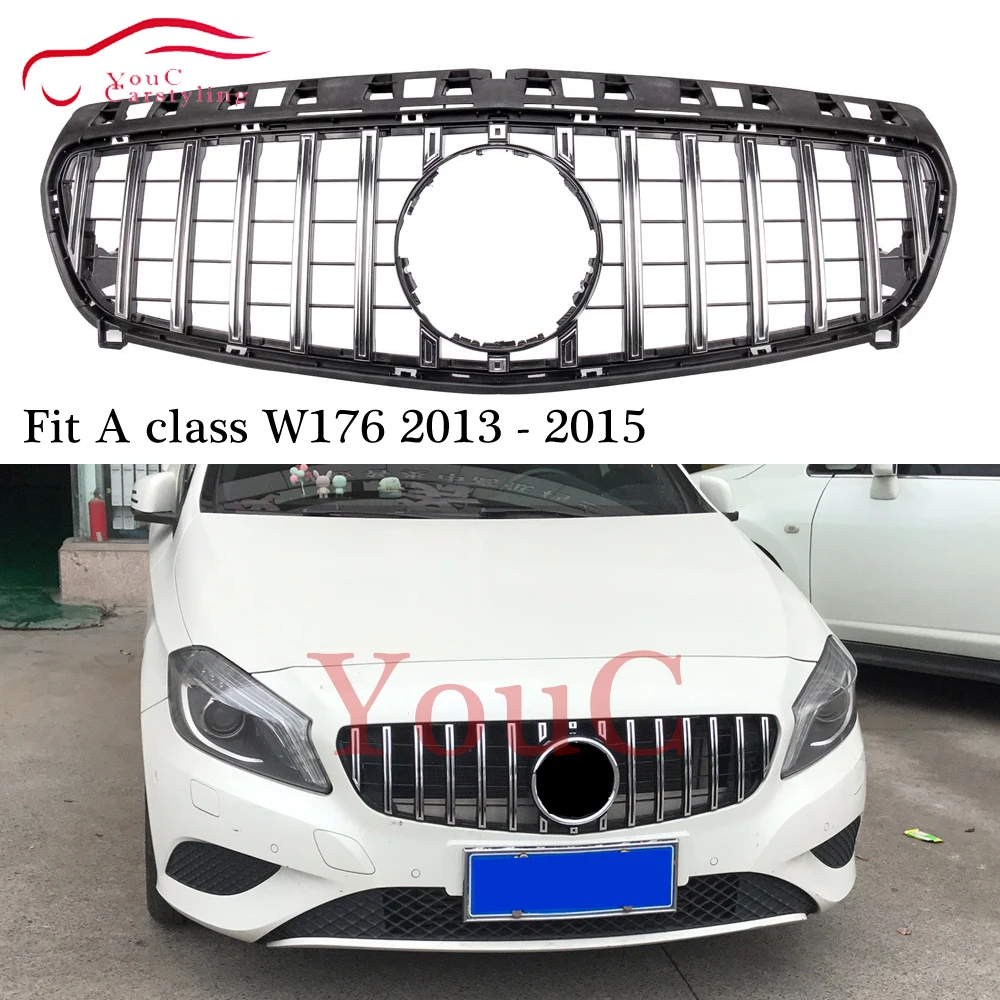 

W176 GT grille Pre-facelift Front GT R GTR Grill Grills Mesh for Mercedes A class A180 A200 A250 A45 AMG 2012 - 2015 Silver