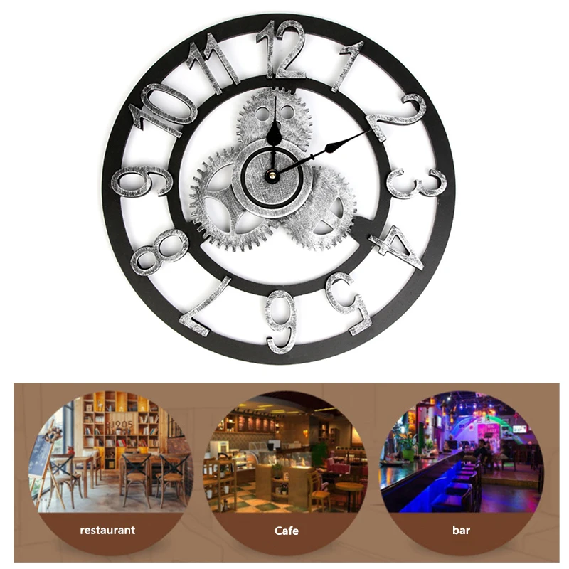 40 см винтажные часы европейские ретро ручной работы 3D шестерни настенные часы домашний декор для гостиной ретро не тикающие деревянные часы