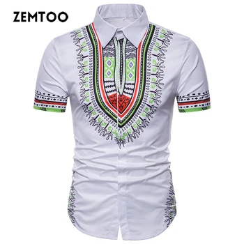 

zemtoo Mens Shirt Casual Short Sleeve Button-up Slim Fit Floral Print Shirt Lapel Top 2018 New Men'S Shirt Party Style