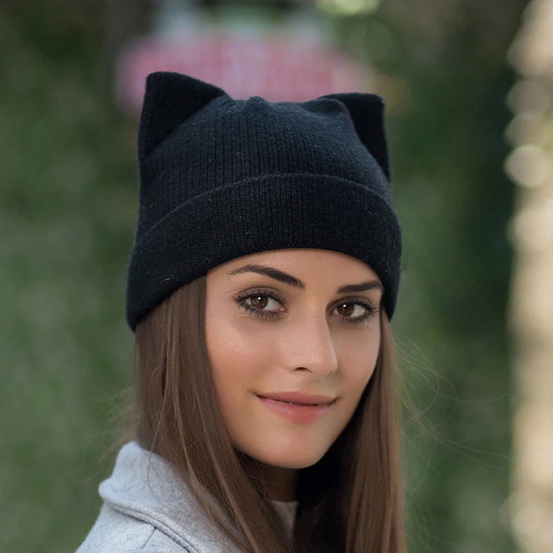 2018 New Winter Cat Ears Hat Women Knitted Wool Beanie Hats For Girls Cute Beanies Caps With Ear Flaps 2018 New Winter Cat Ears Hat Women Knitted Wool Beanie Hats For Girls Cute Beanies Caps With Ear Flaps