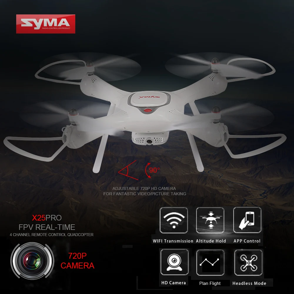 Syma X25PRO Wi-Fi FPV Регулируемый Квадрокоптер 720 P HD камера RTF gps позиционирование высота Удержание Дистанционное управление вертолет