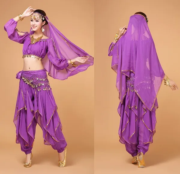4 шт., костюм для танца живота, Женский костюм Болливуд, индийское платье для выступлений, платье для танца живота, костюм для Племенной танец живота