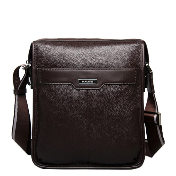 P. Kuone мужская сумка на плечо из натуральной кожи, мужские сумки-мессенджеры, деловая повседневная мужская сумка, брендовая - Цвет: brown
