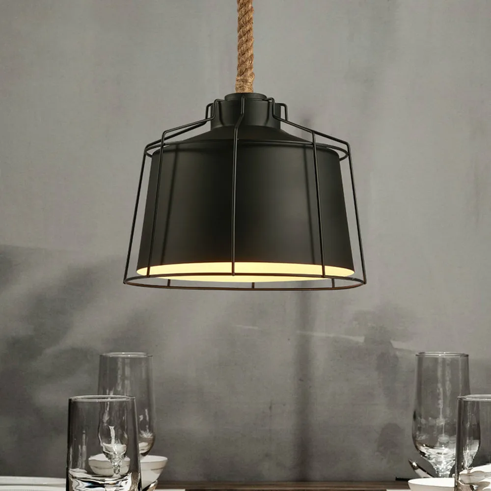 

Nordic loft creative personality industrial led lamp restaurant pendant lights bar rural iron hemp rope pendant lamp LU808170