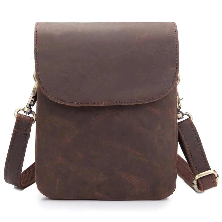

Brand Genuine Leather Handmade Casual Small Casual Cross Body Shoulder Bag Men's Messenger Bags Double Layers Belt Waist Pack