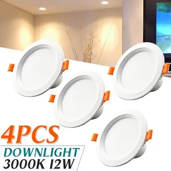 

4 Pcs/lot LED Panel Down Lights 220V 12W 18W Round Aluminum Ceiling Light Warm White for Home Living Room Bedroom Hotel Decor