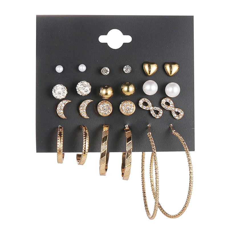 

12 Pairs/lot Fashion Exquisite Heart Moon Earrings Crystal Ball OL Stud Earring Set For Women Kolczyki 2019 Wholesale