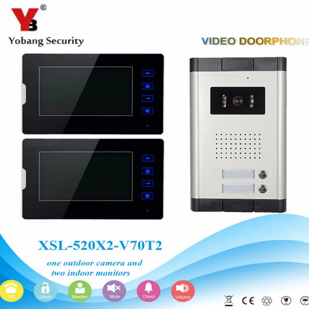 Yobang Security 7\ Color Screen Video Intercom System Night Vision IR Camera For 2 Units House Flats Apartment Door Phone Kits