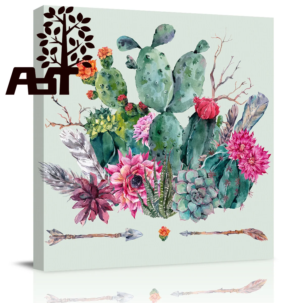 

ArtStore Cactus Oil Painting Photographs Wood Frame Room Decor Navy Blue Framed New Year 4 Panels Canvas Stripe Girls Flag Li