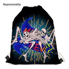 Nopersonality Traveling Drawstring Bag Classic Skeleton Print Drawstring Backpack for Kids Portable Small Beach Storage Bag