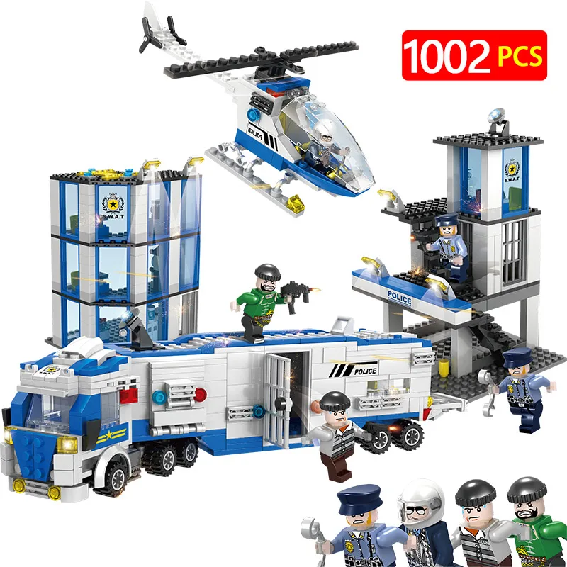 

City Police Station Model Building Blocks Compatible Legoed Technic Helicopter Truck DIY Bricks Educational Toys For Children